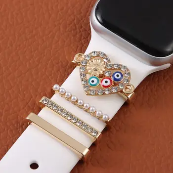 Para A Apple Amor Relógio De Diamantes Banda Enfeite De Metal Anel Decorativo Criativo Broche Inteligente Relógio De Pulseira De Silicone Acessórios Pulseira