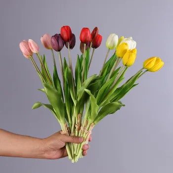 5pcs Flores Artificiais Macio Tulip Falso Flor de Toque Real Casa, Mesa de Jardim Decoração de Casamento Simulação 5-Cabeça Buquê de Tulipas