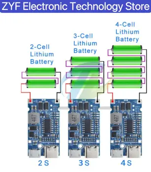 Tipo-C USB 2S 3S 4S 5S BMS 4.5 V-15V 18W 2A Bateria de Lítio de Carregamento do Módulo de Apoio de QC Carga Rápida Com a Proteção da Temperatura