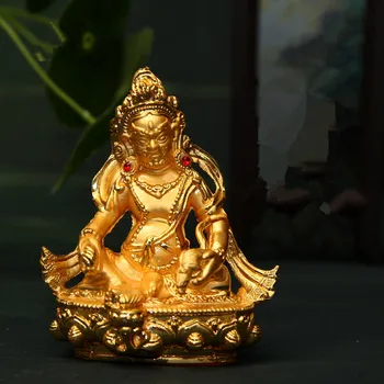 8cm Pequeno Bolso Eficaz Liga de Cobre Budista Ouro Amarelo Tsanbala/Jambhala Estátua de Buda Home/ Office Colocando Decoração